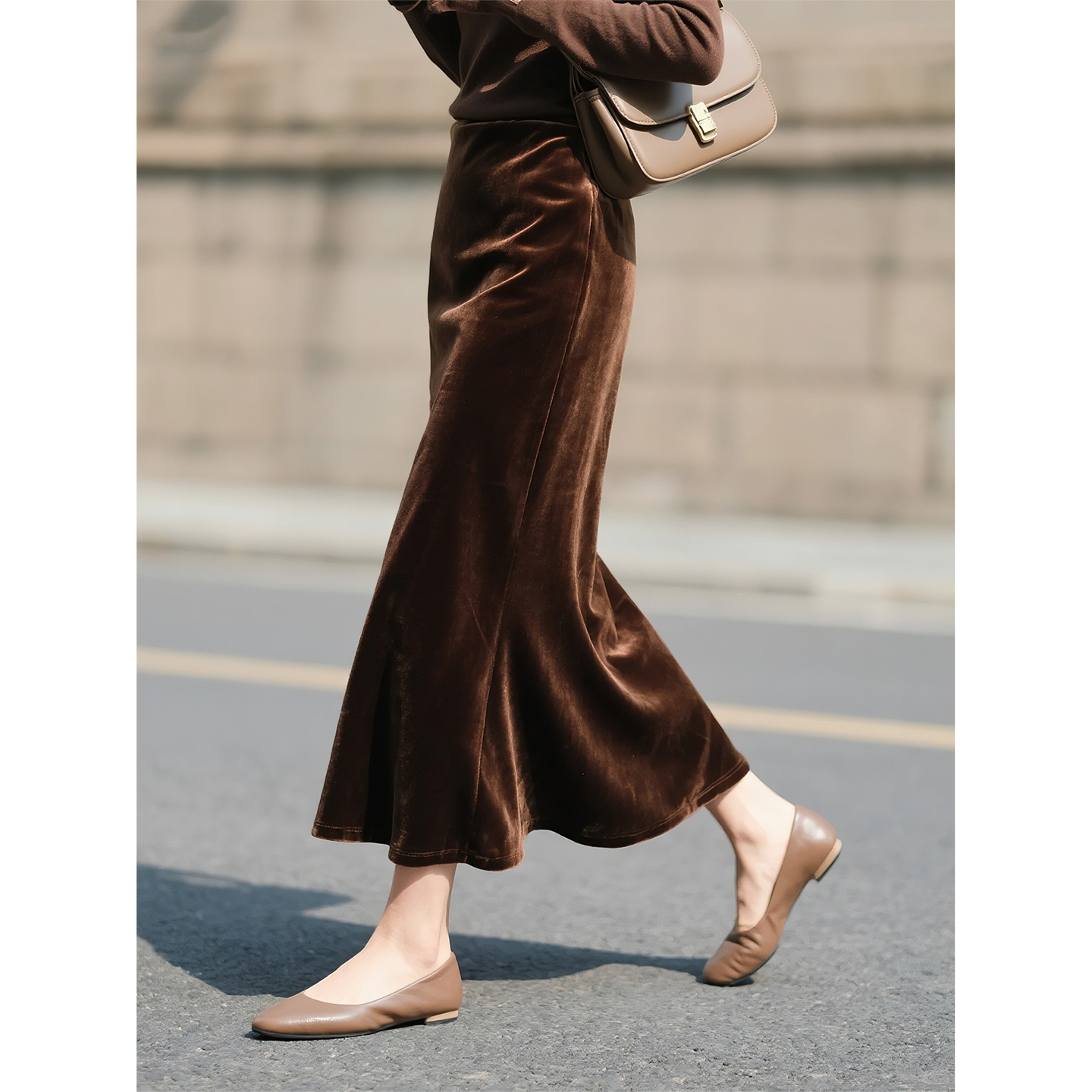 棕色丝绒半身裙女2025年秋冬新款