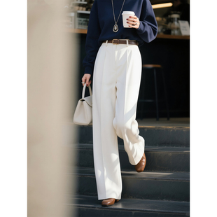 白色西装羊毛阔腿裤女2026年春季新款时尚百搭直筒休闲小个子裤子