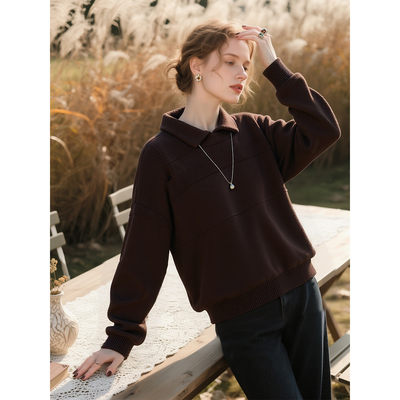 咖啡色套头针织衫2025年秋冬新款