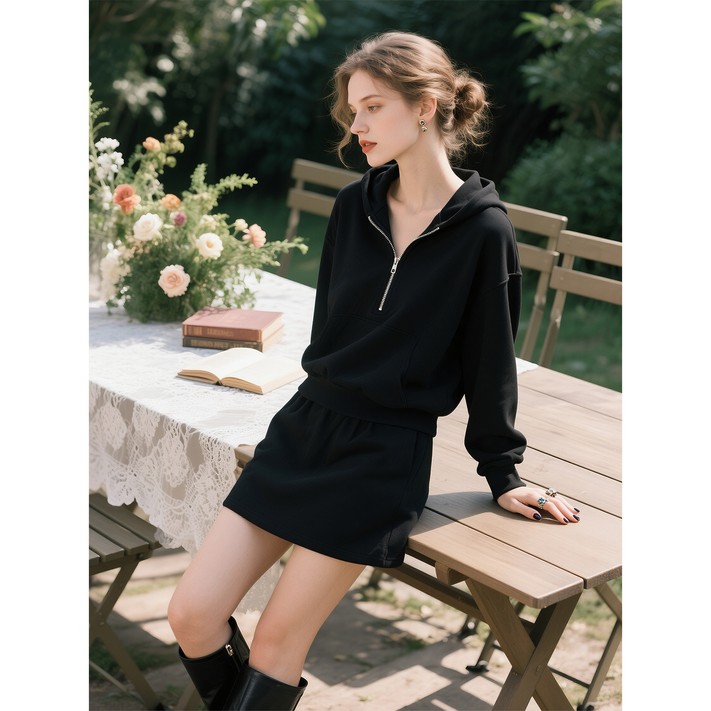 黑色连帽卫衣半身裙套装女2026年春季新款慵懒风时尚百搭两件套,女装/女士精品,时尚套装,淘宝优惠券,粉丝福利购,淘宝优惠卷