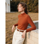 休闲内搭显瘦气质长袖 橘色半高领德绒打底衫 女2026年秋冬新款 上衣