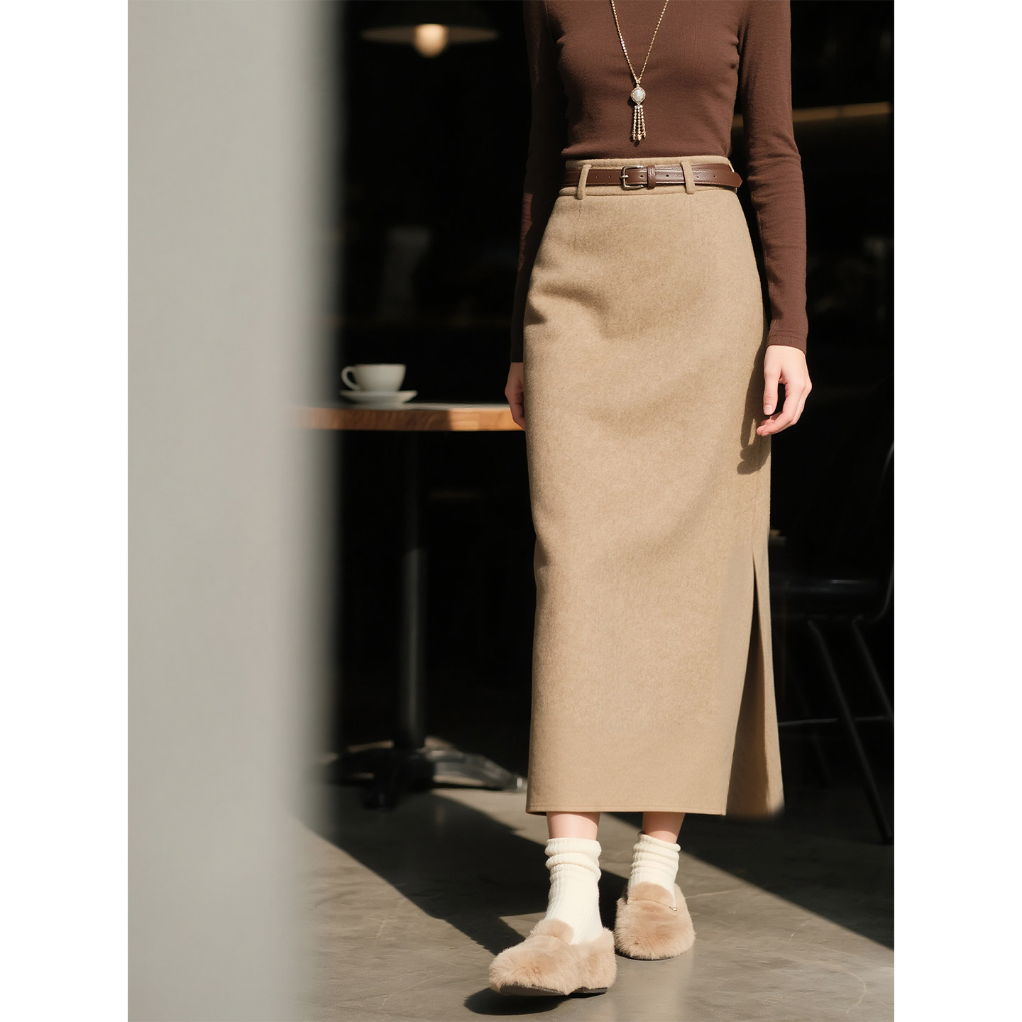 卡其色羊毛半身裙女2026年春季新款高腰显瘦高级直筒裙中长款裙子,女装/女士精品,半身裙,淘宝优惠券,粉丝福利购,淘宝优惠卷