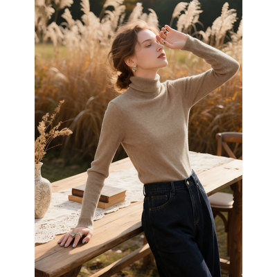 燕麦色高领羊毛针织衫女2025年