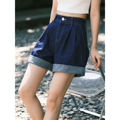 蓝色莱赛尔天丝牛仔短裤女2025年