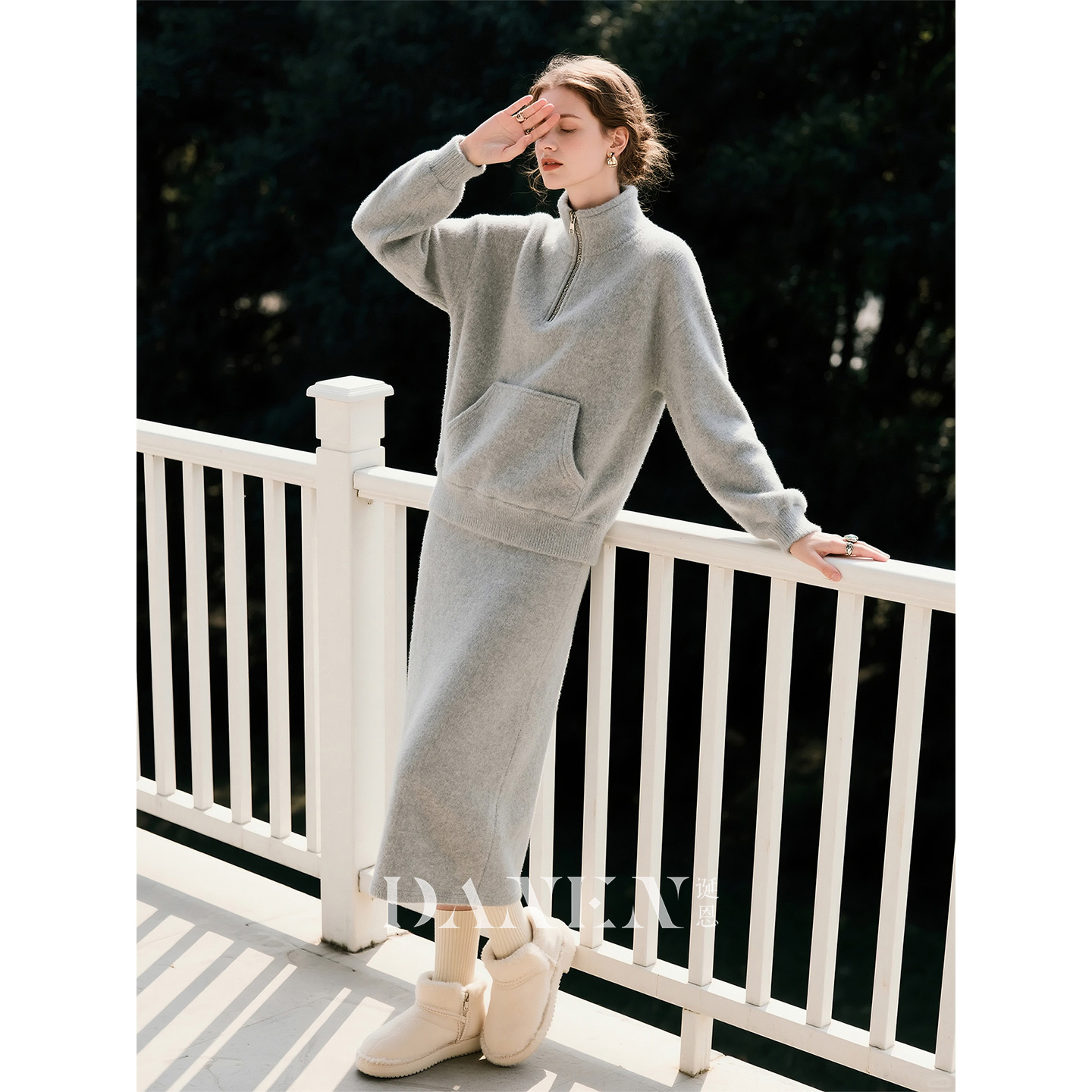 灰色羊毛卫衣套装女2025年秋冬