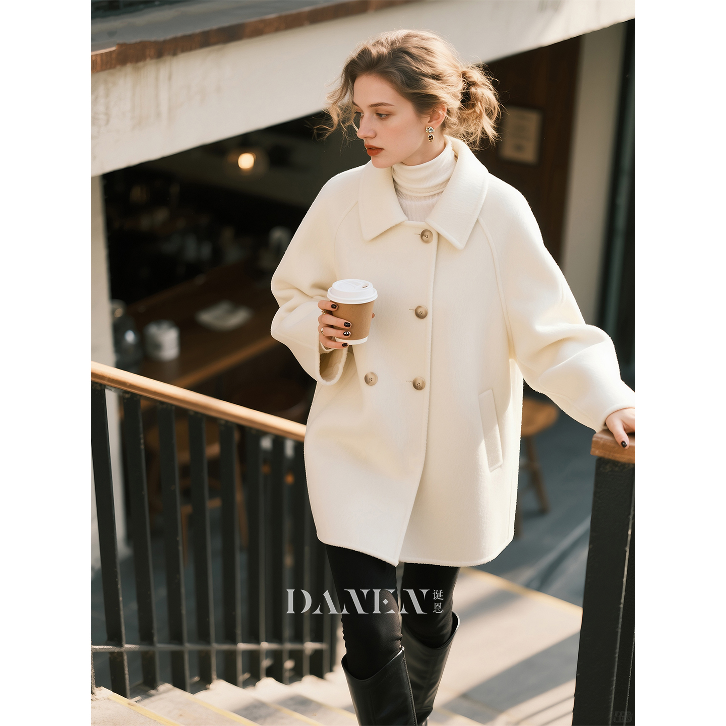 白色羊毛大衣女小个子毛呢外套