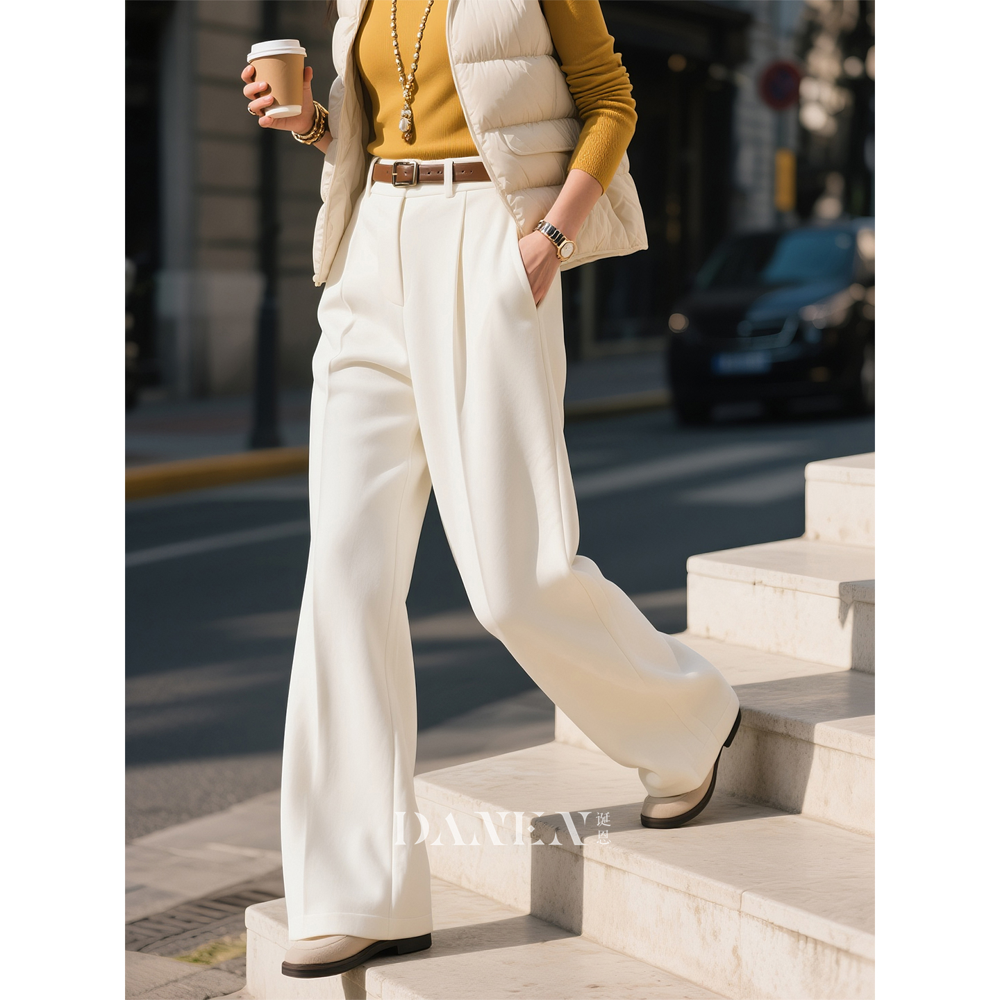 白色羊毛西装阔腿裤女2025年秋冬