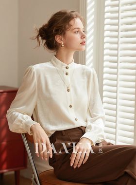 白色立领丝绒衬衫女2025年秋冬新款设计感气质小众衬衣高级感上衣