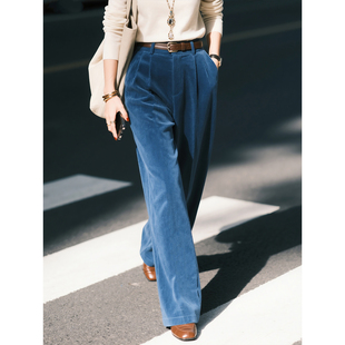 显瘦长裤 孔雀蓝灯芯绒阔腿裤 百搭休闲裤 高级感时尚 女2025秋冬新款