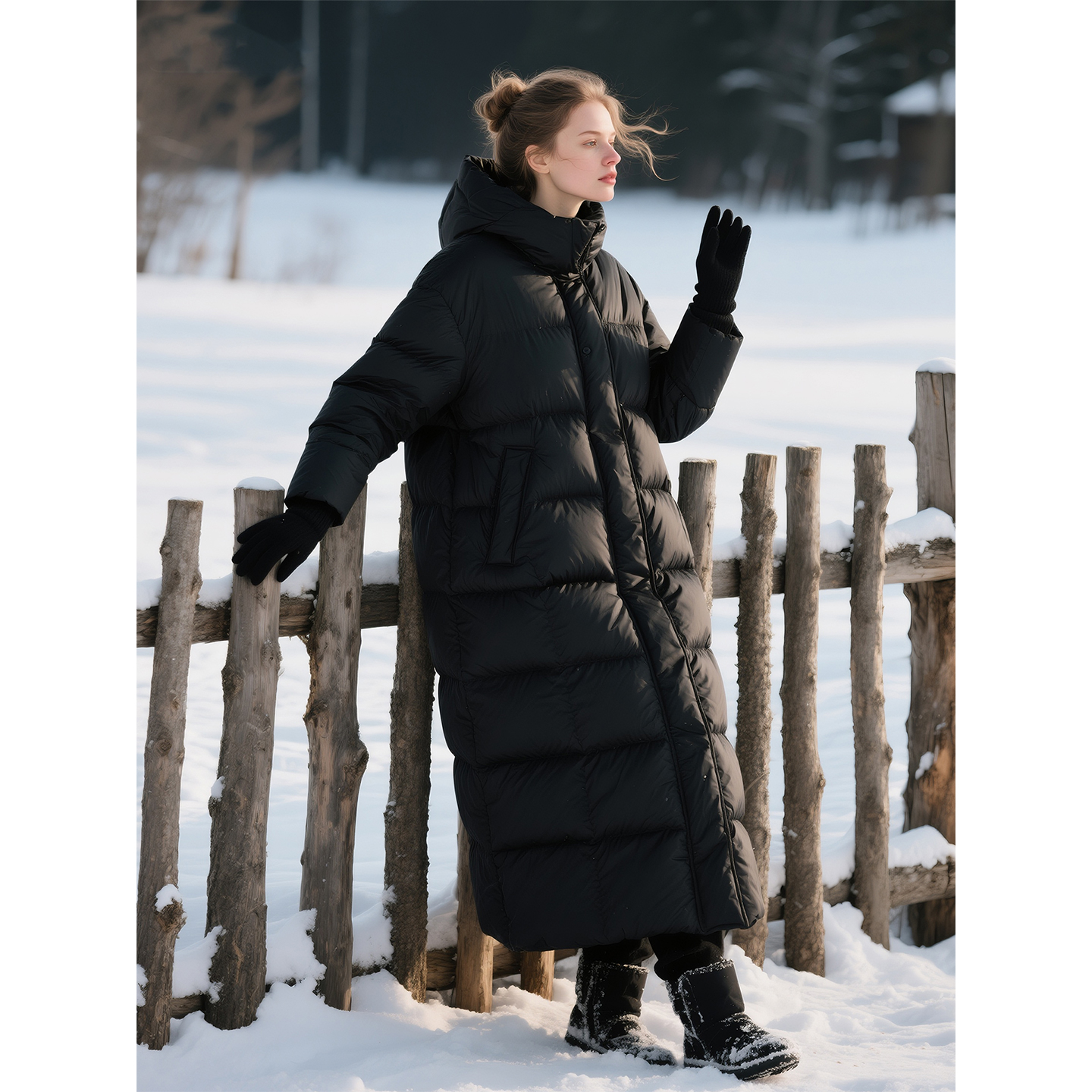 黑色长款鹅绒服女2025年秋冬新款