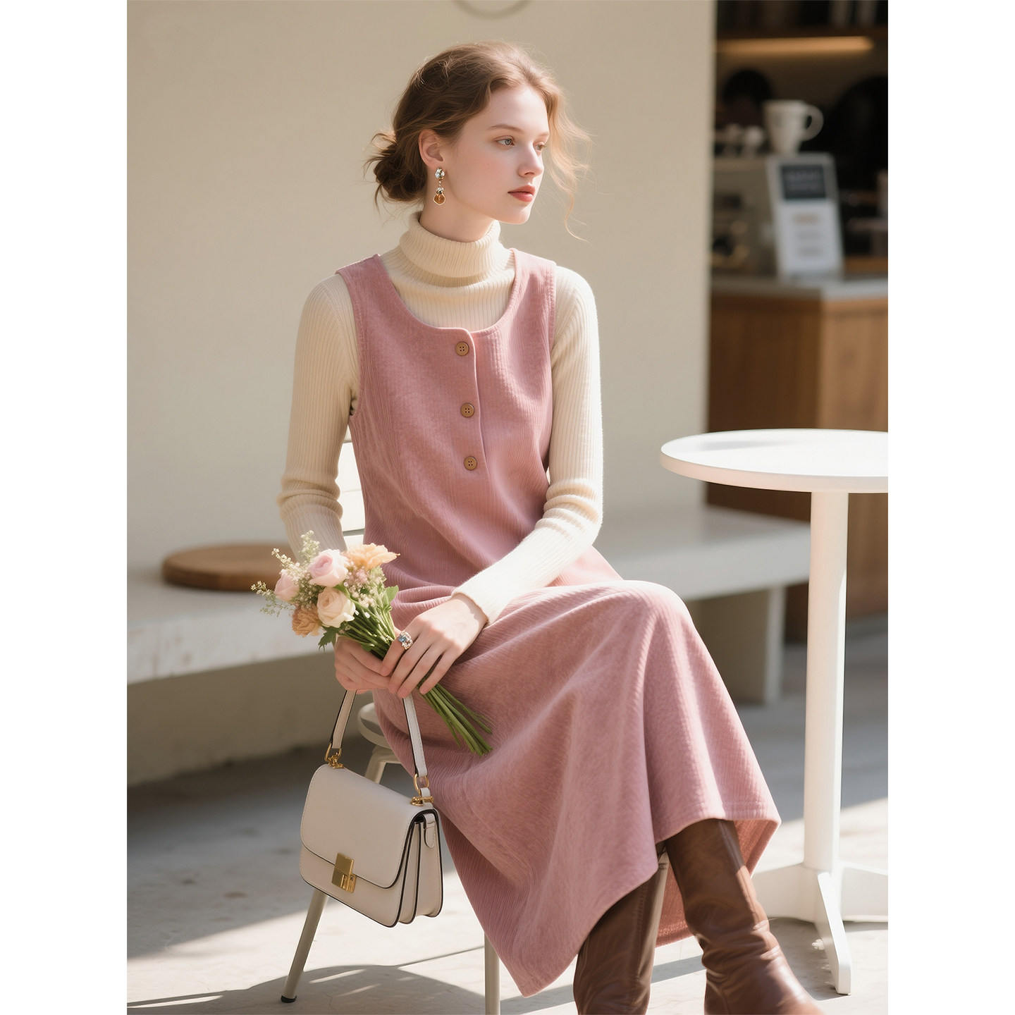 粉色圆领背心连衣裙女2026春季新款灯芯绒宽松叠穿无袖中长款裙子,女装/女士精品,连衣裙,淘宝优惠券,粉丝福利购,淘宝优惠卷