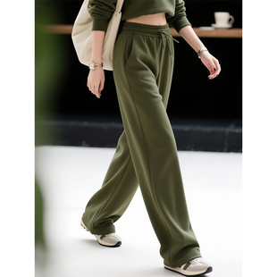 军绿色高腰阔腿卫裤女2026年春季新款休闲慵懒宽松显瘦垂感阔腿裤