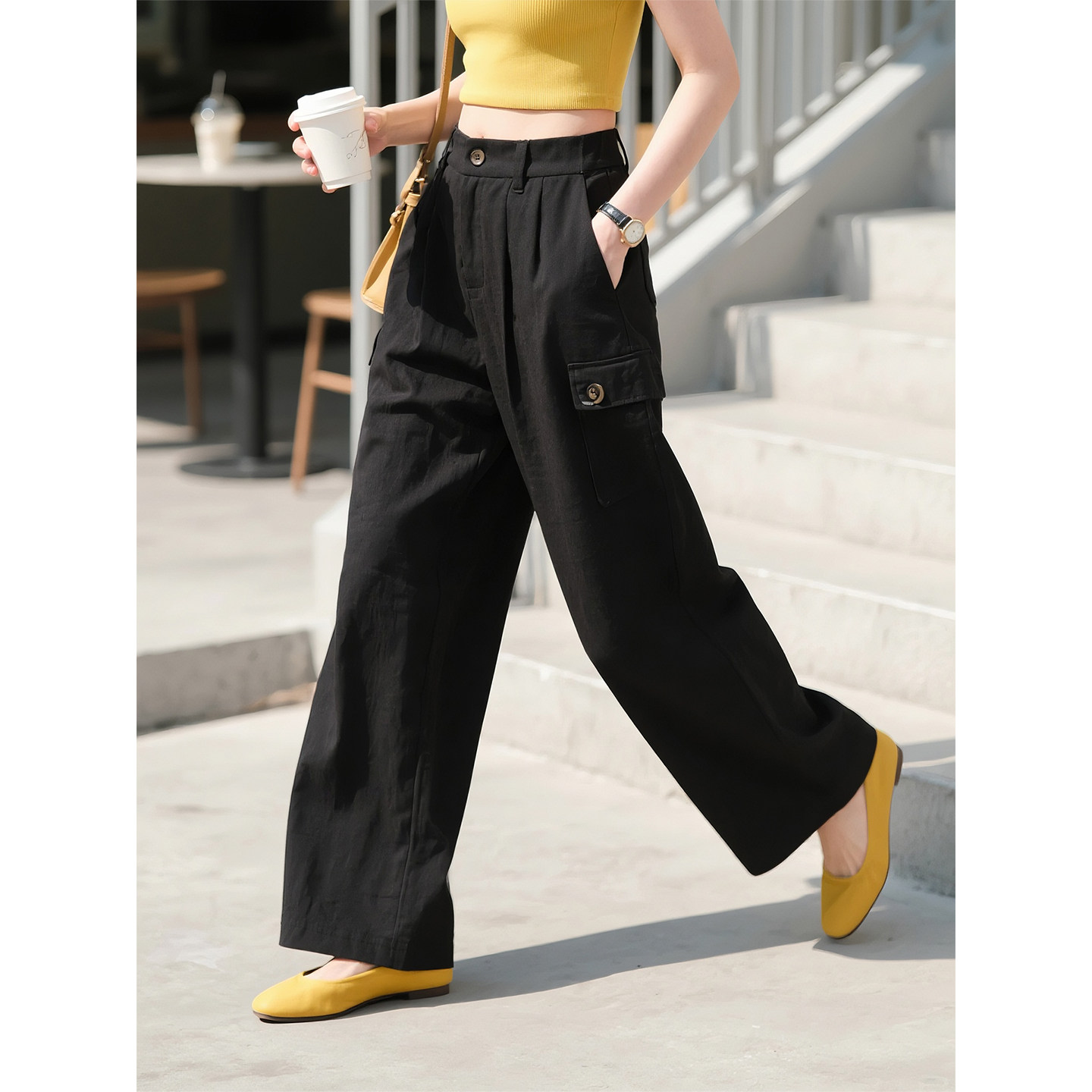 黑色高腰阔腿裤女2026年春季新款设计感小众宽松显瘦工装裤休闲裤,女装/女士精品,休闲裤,淘宝优惠券,粉丝福利购,淘宝优惠卷