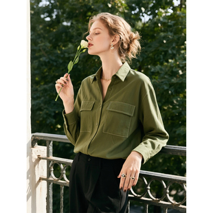 橄榄绿简约风衬衫2026年春季新款女长袖高级叠穿时髦气质衬衣上衣