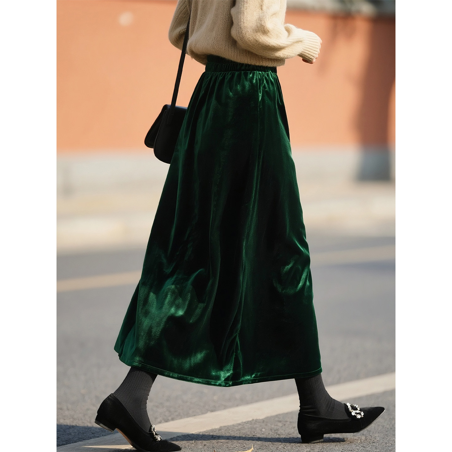 墨绿色复古丝绒半身裙女2025年