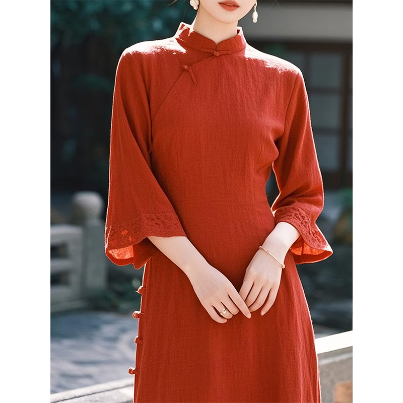 红色新中式改良旗袍连衣裙女夏季