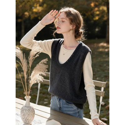 深灰色针织马甲女2025年秋冬新款