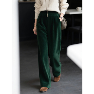 深绿色阔腿裤女2026年秋冬新款高腰宽松显瘦通勤窄版休闲直筒裤
