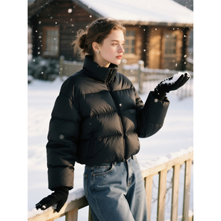黑色立领短款羽绒服女2026年秋冬新款简约时尚百搭加厚保暖外套