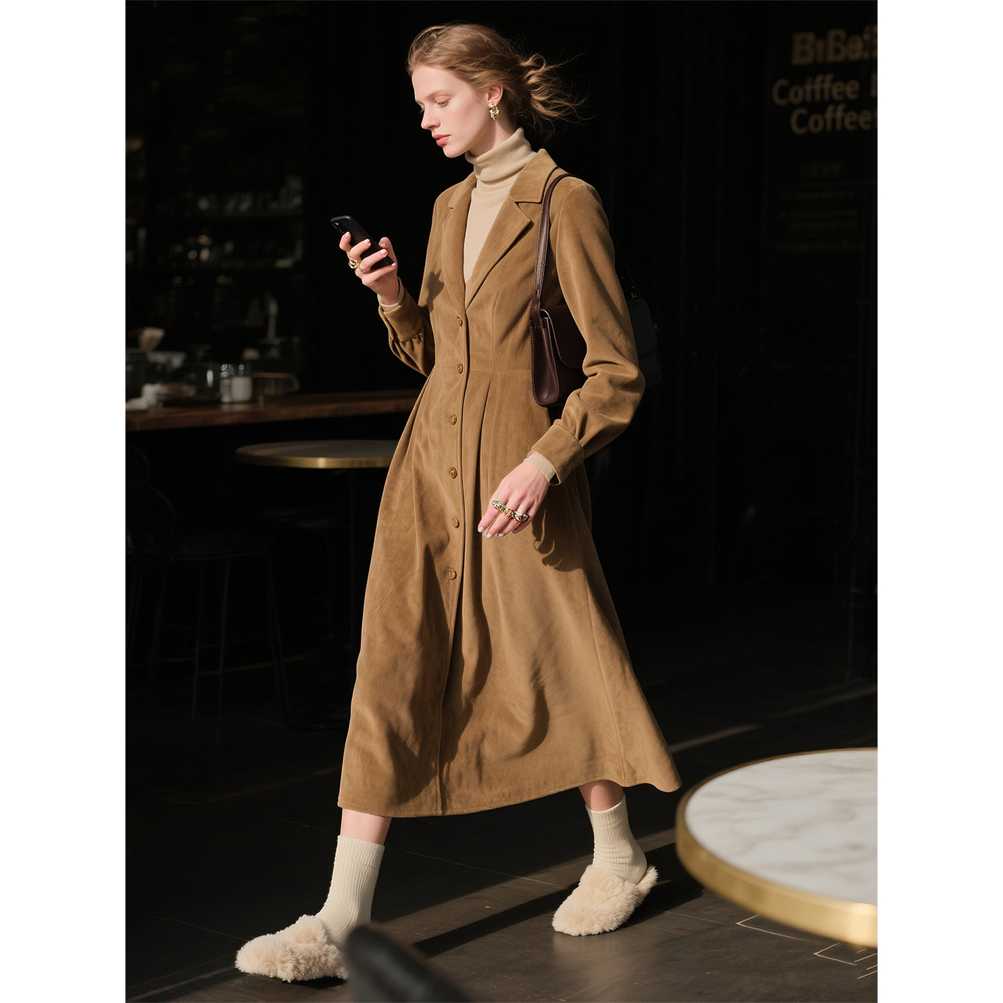 咖色纯棉灯芯绒连衣裙女2026年秋冬新款美拉德复古气质显瘦裙子,女装/女士精品,连衣裙,淘宝优惠券,粉丝福利购,淘宝优惠卷