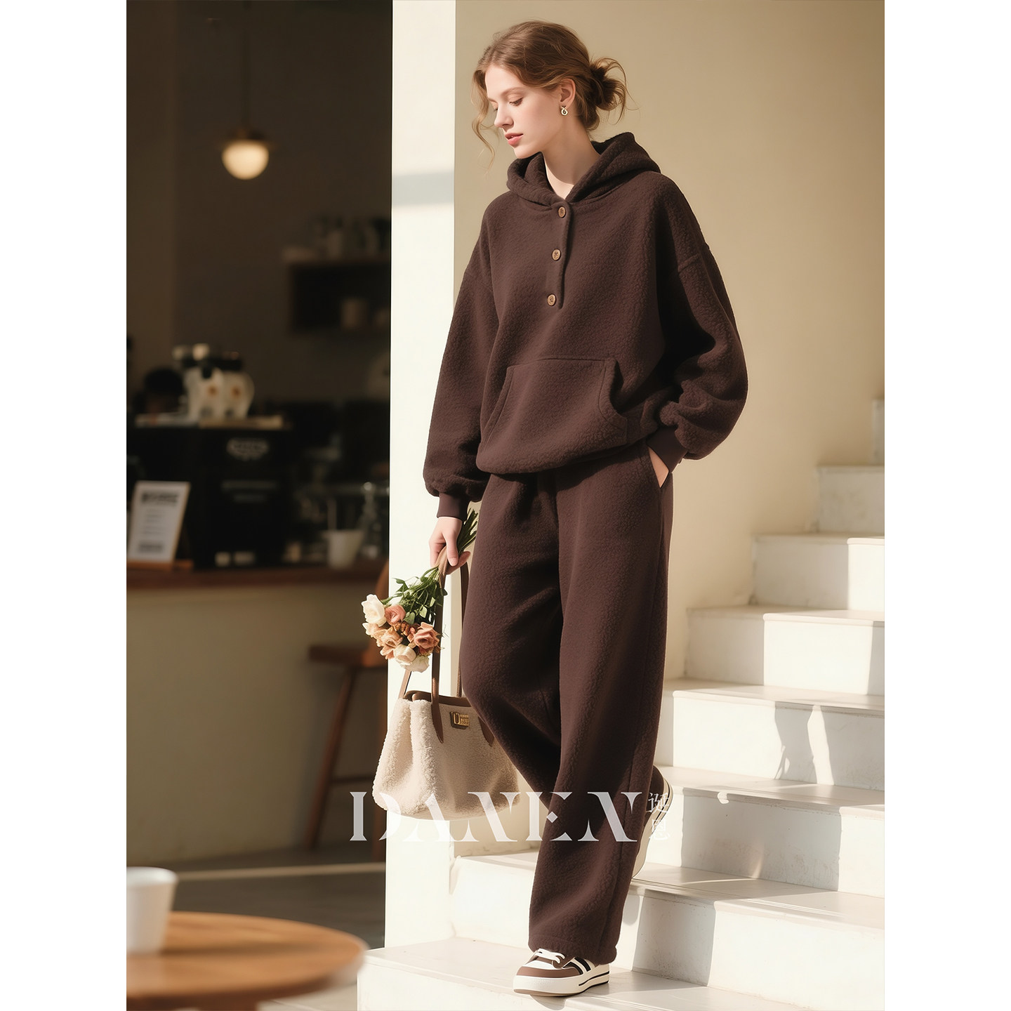深棕色羊羔毛套装女2026年秋冬新款轻奢高级连帽卫衣长裤两件套,女装/女士精品,时尚套装,淘宝优惠券,粉丝福利购,淘宝优惠卷