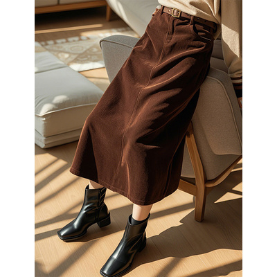 灯芯绒半身裙秋冬高腰开叉加绒