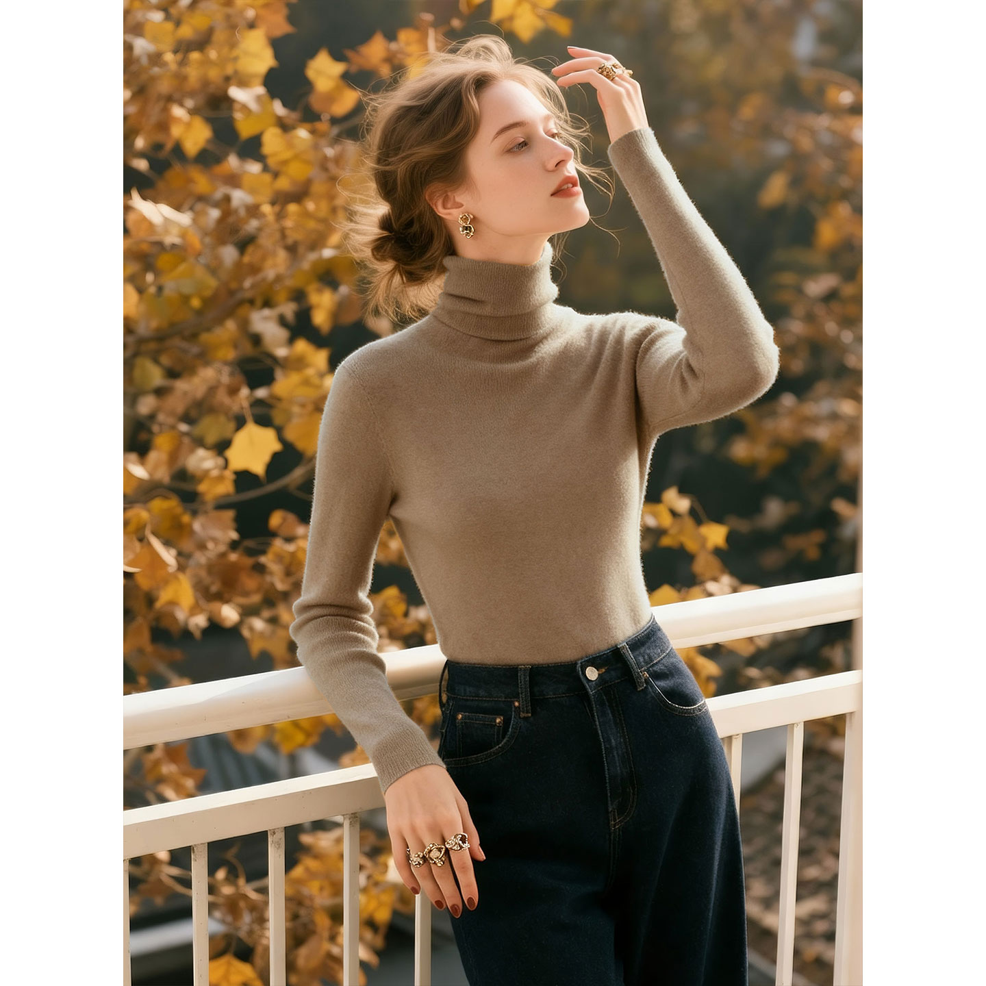 燕麦色高领羊毛针织衫女2025年