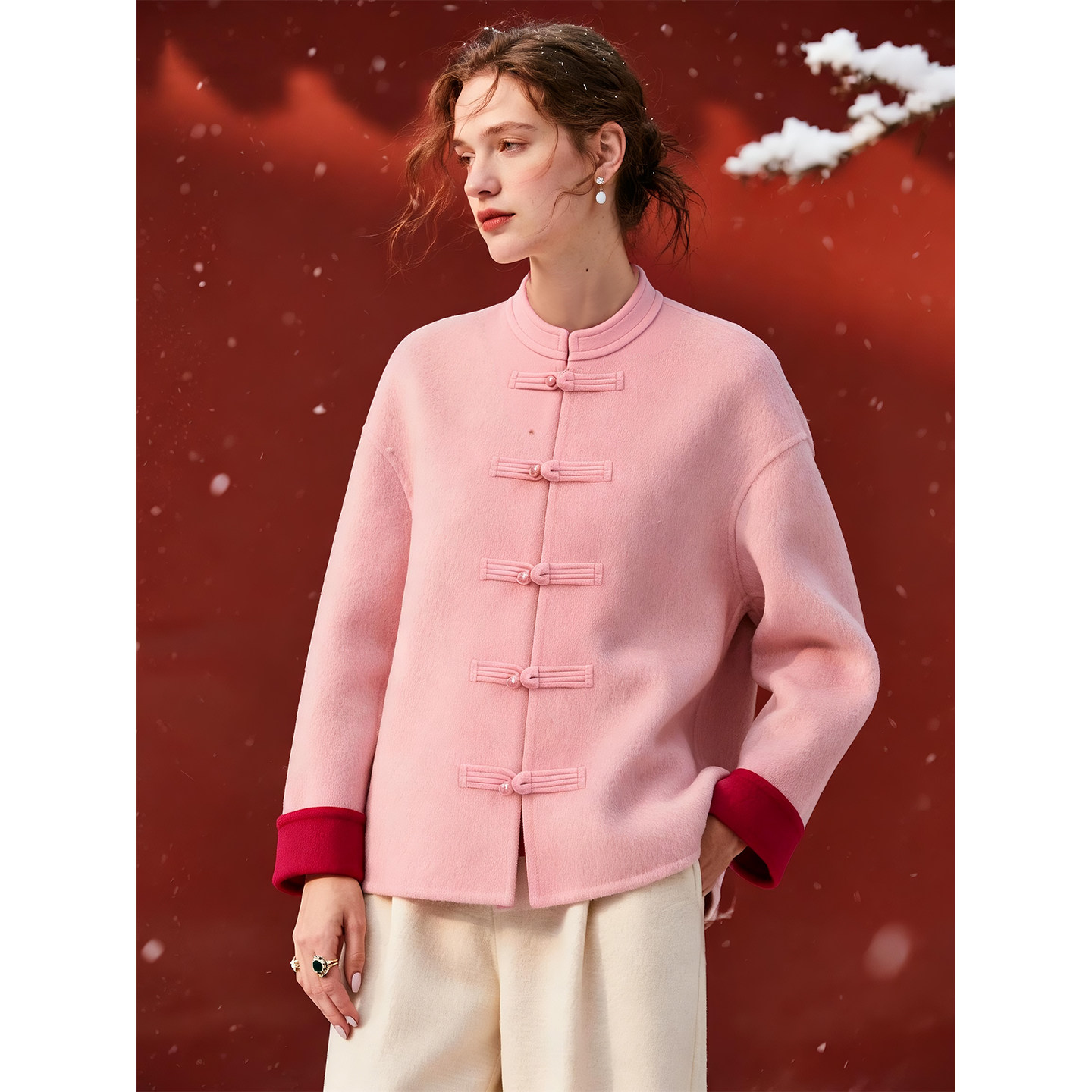 樱花粉新中式毛呢外套女2026年秋冬新款盘扣短款优雅风呢子大衣,女装/女士精品,毛呢外套,淘宝优惠券,粉丝福利购,淘宝优惠卷