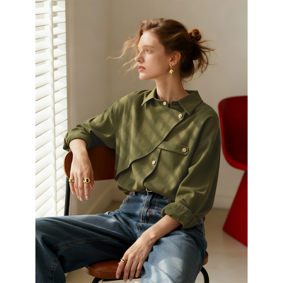 橄榄绿磨毛衬衫女秋冬内搭叠穿