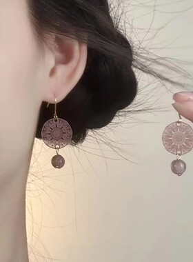 新中式淡紫色镂空窗花耳环轻奢高级感国风复古文艺优雅气质耳钉女
