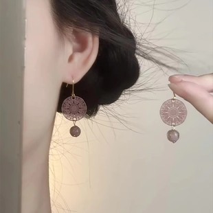新中式淡紫色镂空窗花耳环轻奢高级感国风复古文艺优雅气质耳钉女
