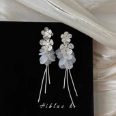 锆石花朵贝壳海边度假风流苏长款 耳环女方圆脸耳饰2025新款 高级感