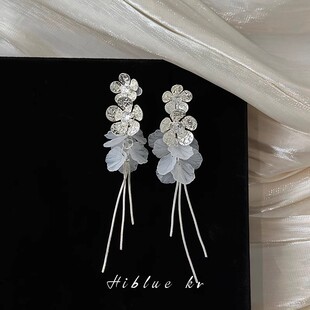 锆石花朵贝壳海边度假风流苏长款耳环女方圆脸耳饰2025新款高级感