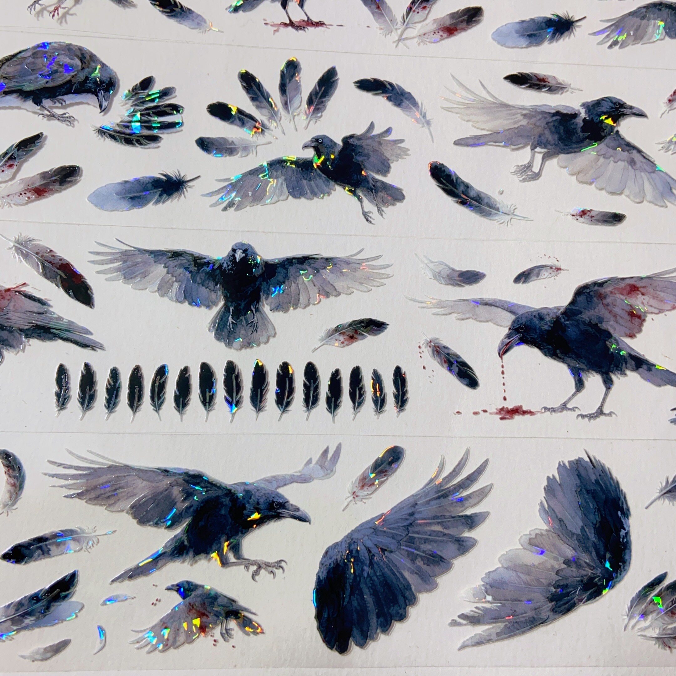 乌鸦预言.手账pet胶带暗黑黑色羽毛鸟咕卡流麻拼贴装饰素材包整卷