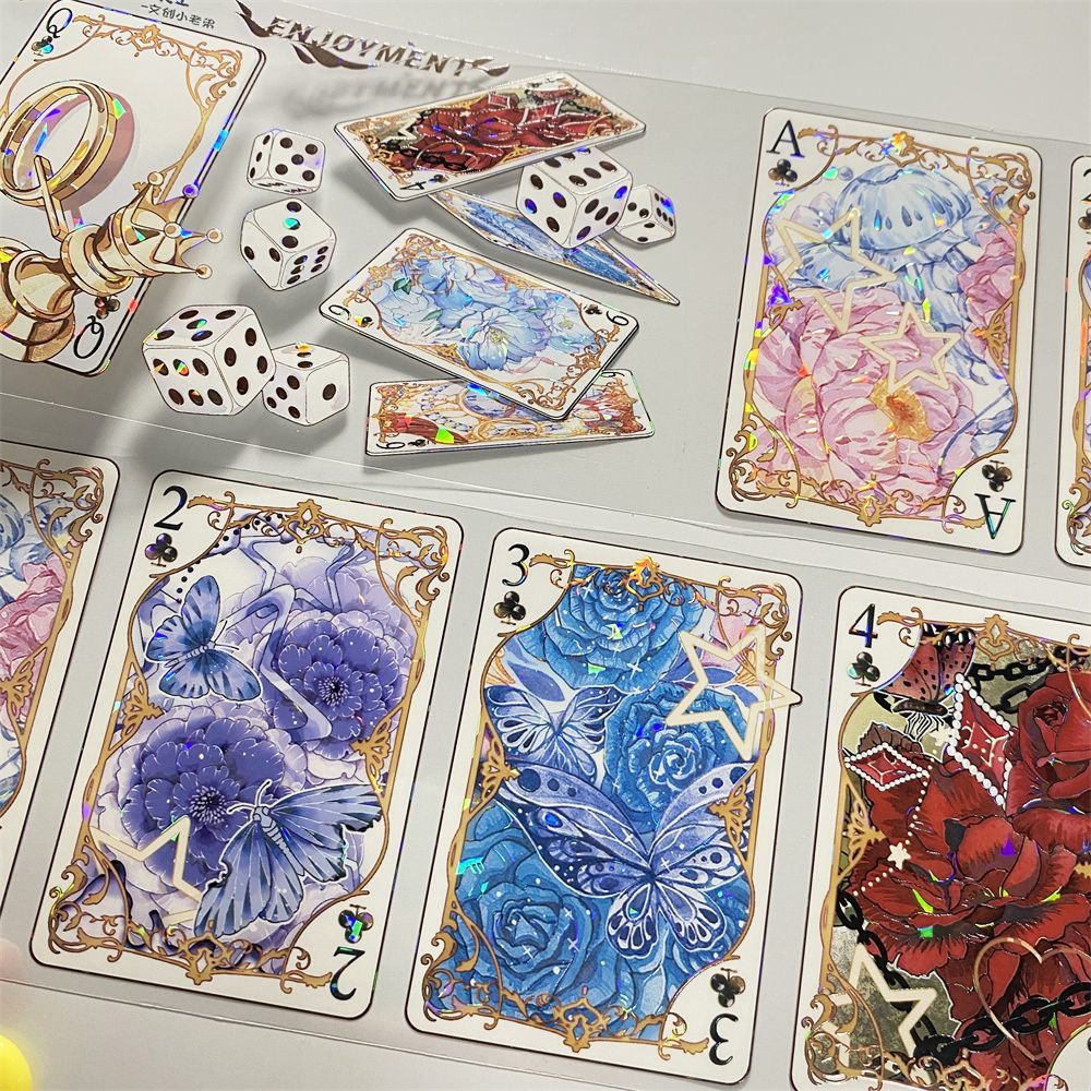 扑克狂欢.手帐pet胶带花卡牌边框魔法阵背景和纸手账贴纸素材分装
