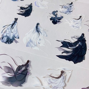 黑衣小影.手账pet胶带中国古风黑衣人物咕卡流麻拼贴装饰素材整卷