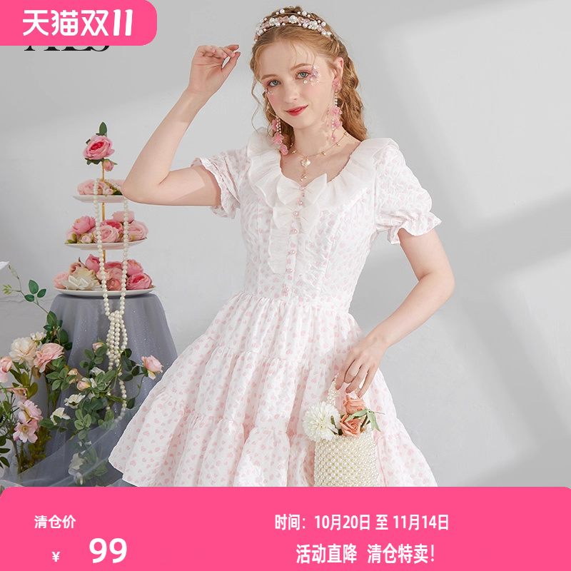 艾丽丝2025夏季新款甜美减龄公主风仙女裙短袖白色短款蛋糕连衣裙