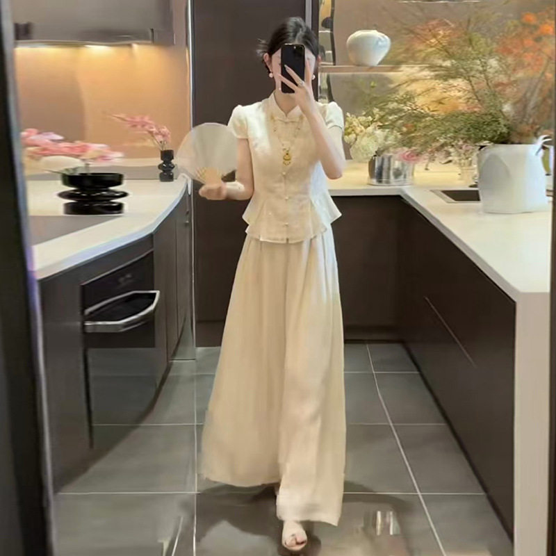 新中式马甲国风套装女士夏季设计感气质修身刺绣上衣阔腿裤两件套