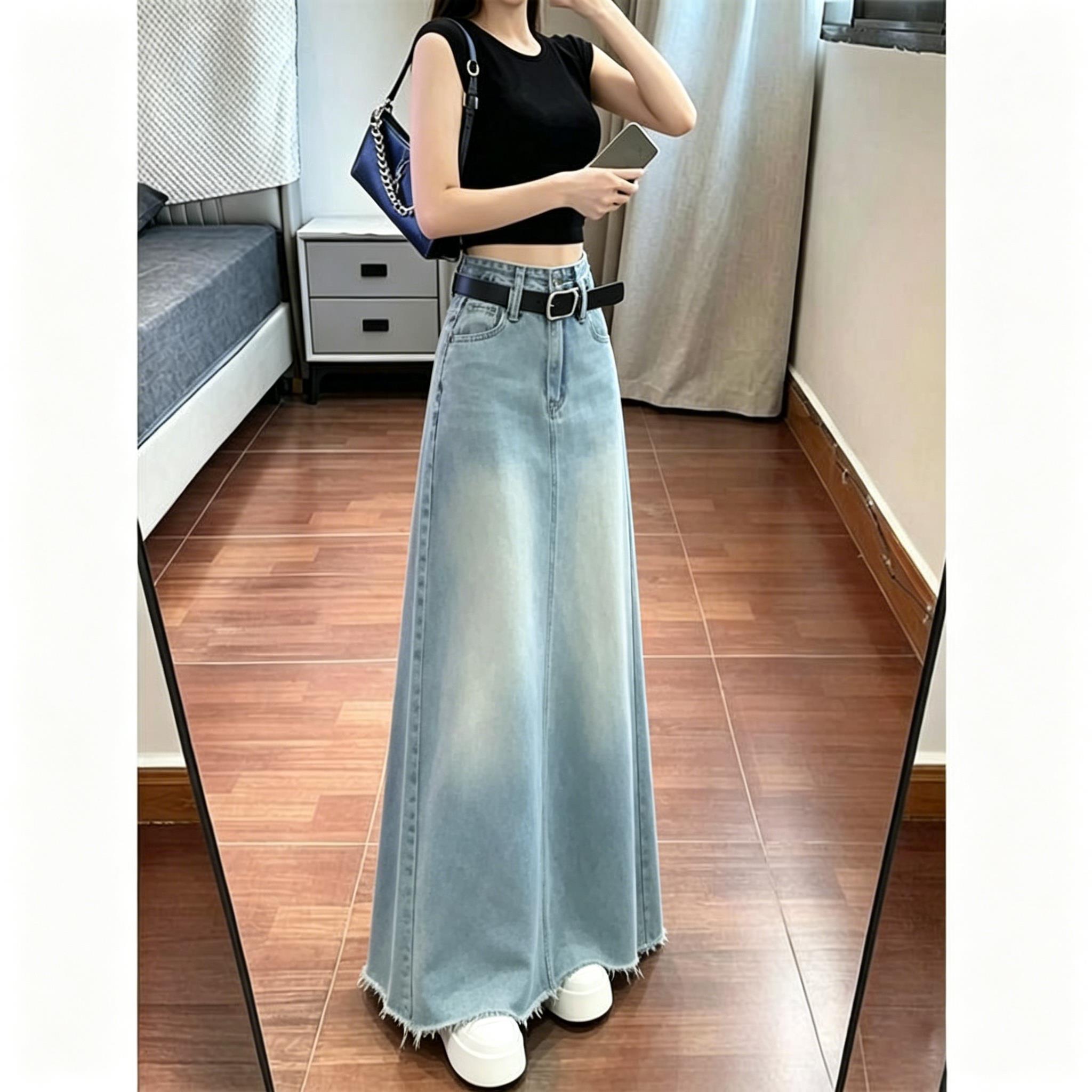 韩系百搭高腰水洗牛仔裙2