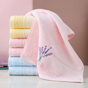 金号依诗家纯棉薰衣草绣花毛巾面巾白金棉柔软吸水简雅大气温馨