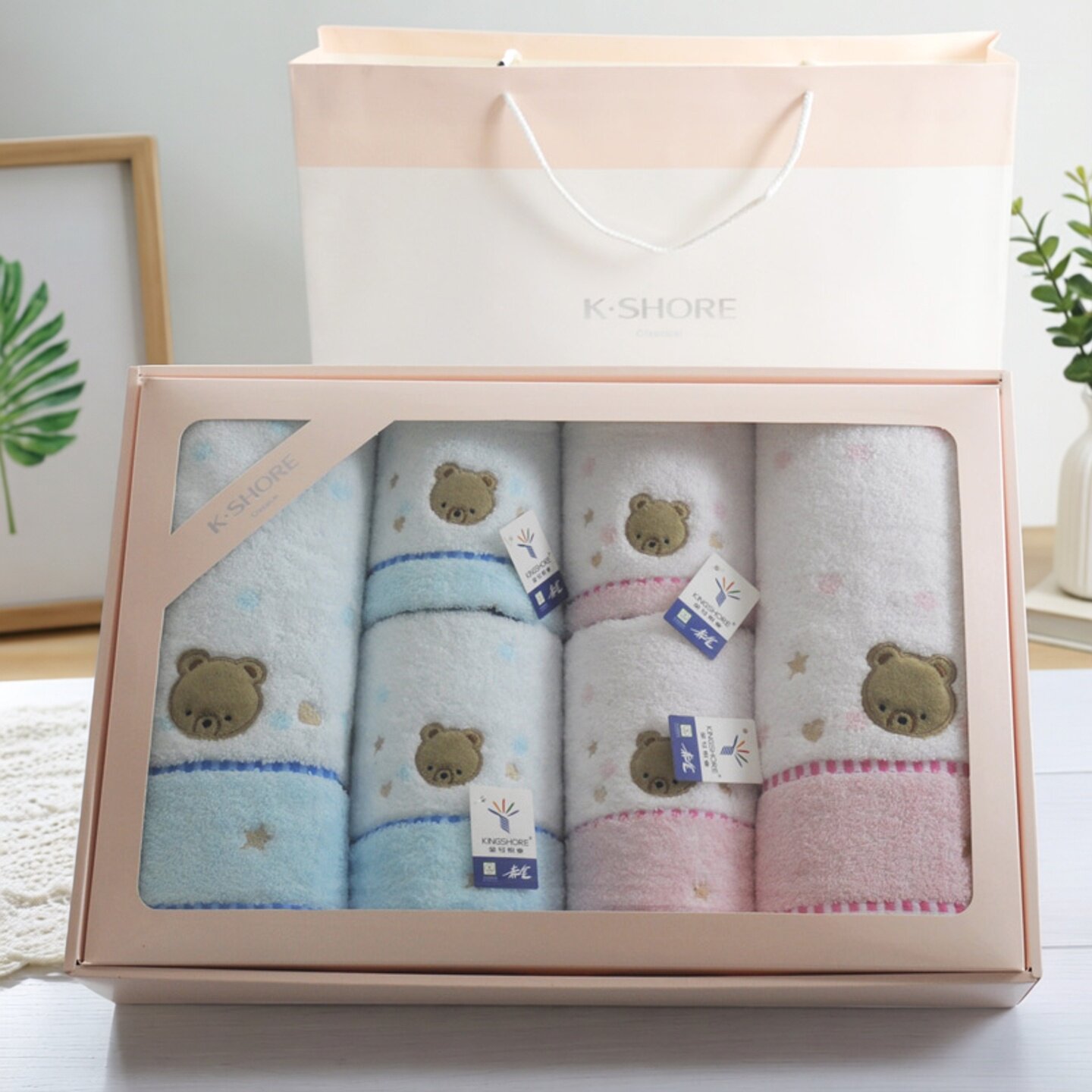 金号纯棉毛巾六件套礼盒装 方巾毛巾浴巾各两条 柔软婚庆生日礼物