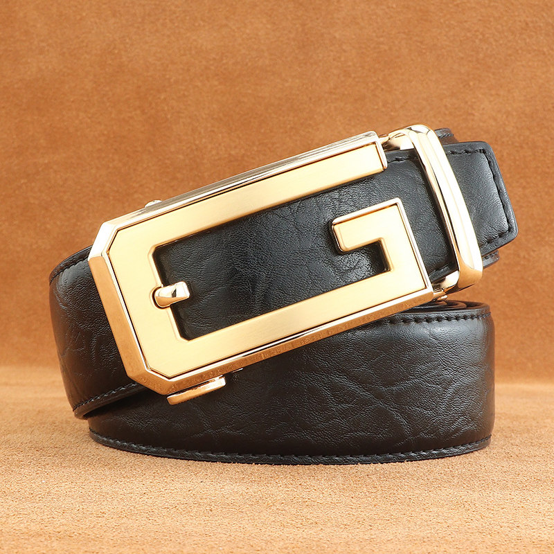 商务皮带男士真皮字母G自动扣腰带时尚韩版西服潮流百搭棕色裤带