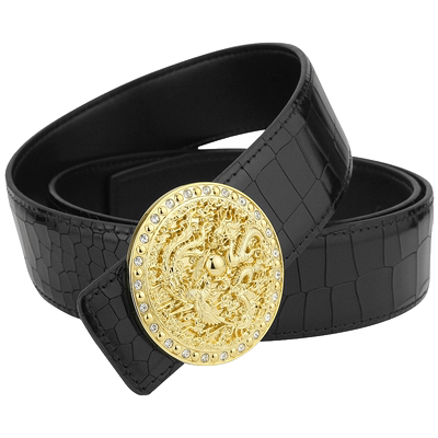 男款鳄鱼纹镶钻板扣青年裤腰带