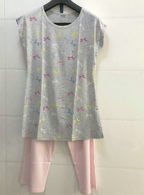 SQ女士睡衣套装休闲家居服宽松舒适休闲短袖T恤中裤80463D0包邮