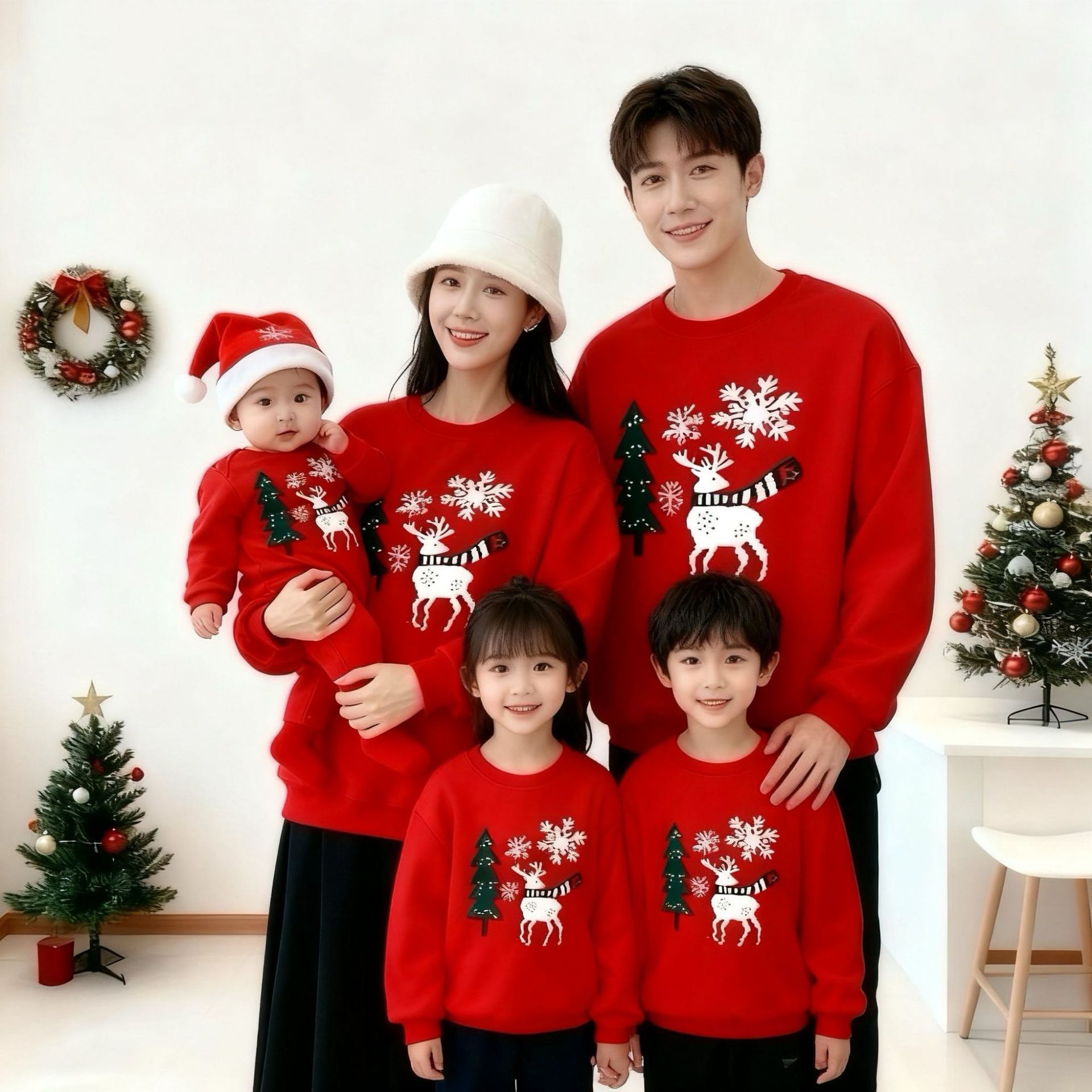 欧美圣诞节日亲子装母女保暖卫衣