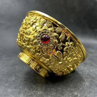 古玩杂项铜碗 花开富贵碗 鎏金碗 家居中式装饰品 铜器 勿用