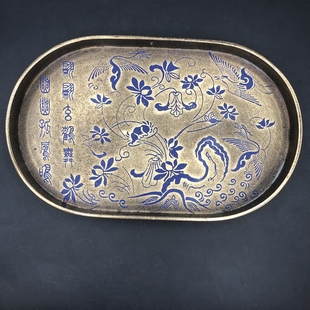 古玩杂项盘子 六角 连年有余盘 古典老式客厅果盘中式家居摆件