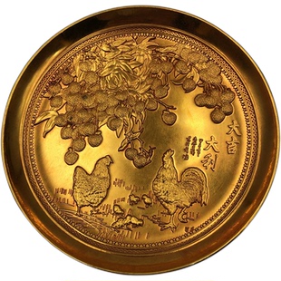 古玩杂项盘子 十二生肖 五虎图摆件微大号家居鎏金鎏银工艺装饰品