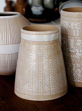 白色刻纹系列 粗陶花器[允蕥集|流云白] 纯手工拉坯2021.3总览