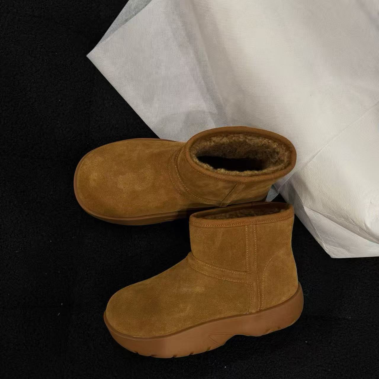 2025冬季加绒加厚皮面4CM厚底雪地靴LL2801